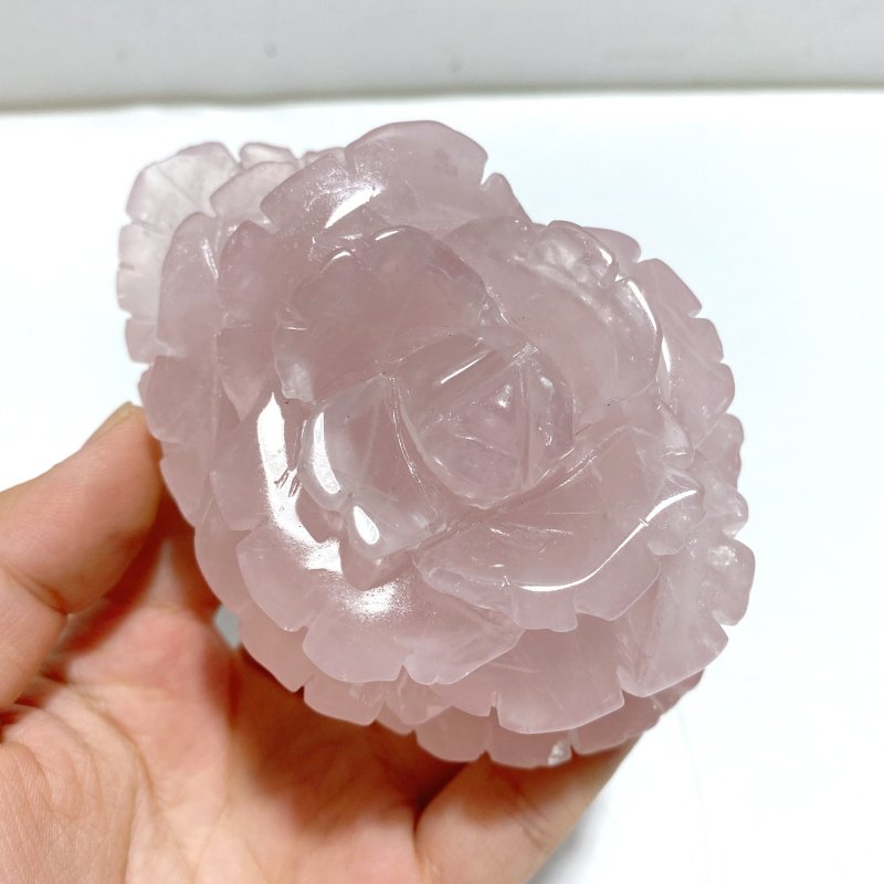 6 Pairs Beautiful Rose Quartz Flower Carving With Stand - Wholesale Crystals