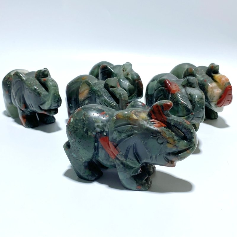 6 Pieces Africa Blood Stone Elephant Carving - Wholesale Crystals