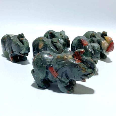 6 Pieces Africa Blood Stone Elephant Carving - Wholesale Crystals