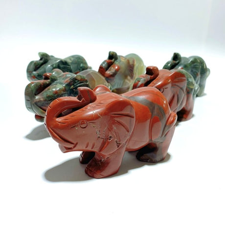 6 Pieces Africa Blood Stone Elephant Carving - Wholesale Crystals