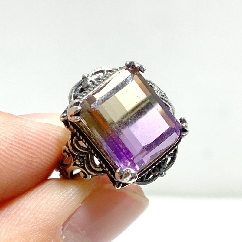 6 Pieces Ametrine Sugar Cube 925 Silver Ring - Wholesale Crystals
