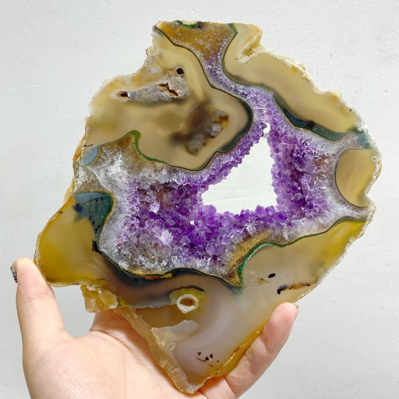 6 Pieces Beautiful Large Amethyst Mixed Geode Druzy Agate Slabs -Wholesale Crystals