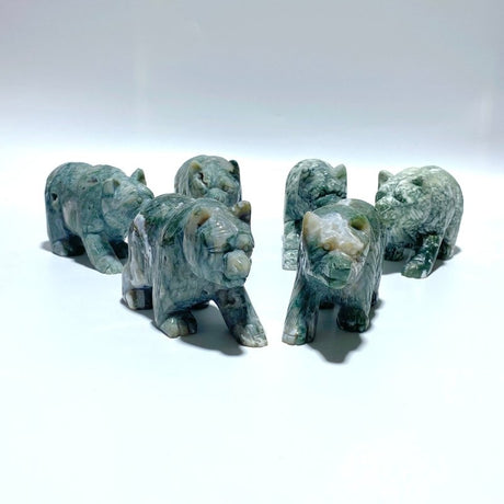 6 Pieces Beautiful Moss Agate Bear Carving - Wholesale Crystals