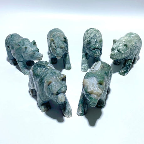 6 Pieces Beautiful Moss Agate Bear Carving - Wholesale Crystals