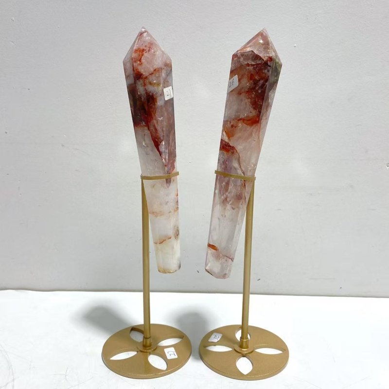 6 Pieces Fire Quartz Point Magic Scepter Wand With Stand - Wholesale Crystals