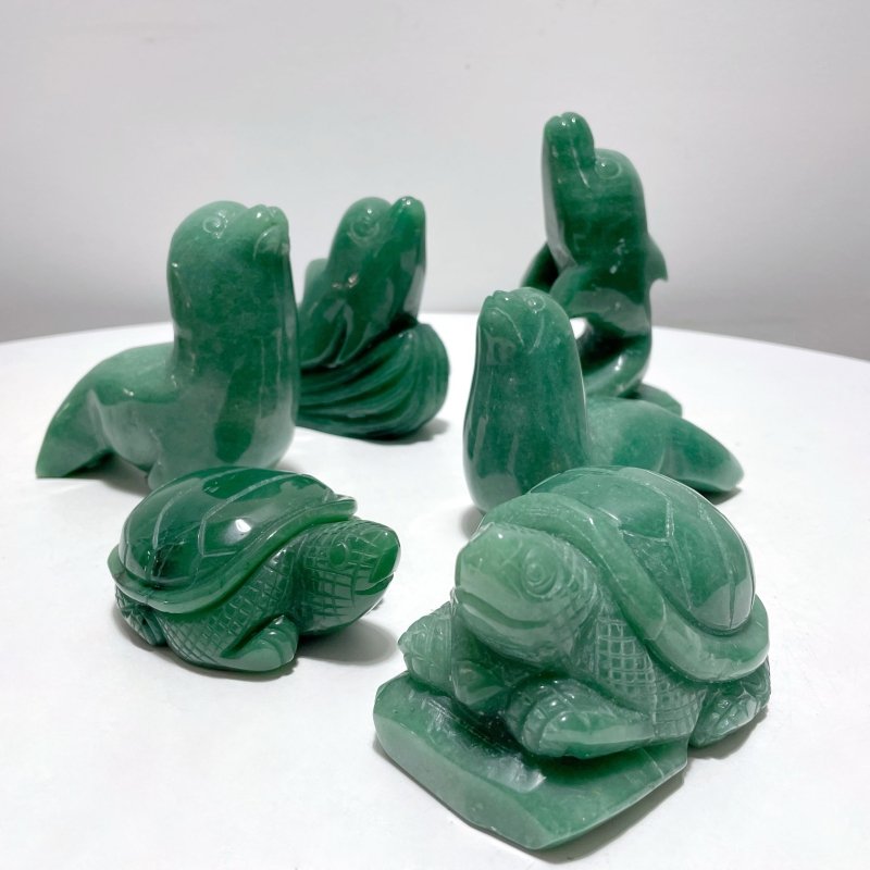 6 Pieces Green Aventurine Sea Animals Carving - Wholesale Crystals