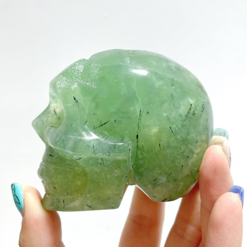 6 Pieces Green Prehnite Geode Skull Carving - Wholesale Crystals