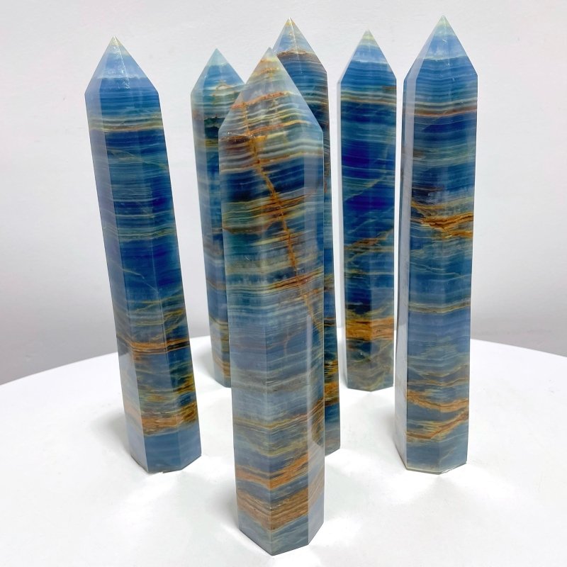 6 Pieces High Quality 10in Deep Blue Onyx Tower - Wholesale Crystals