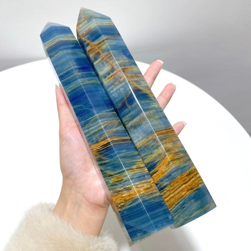 6 Pieces High Quality 10in Deep Blue Onyx Tower - Wholesale Crystals