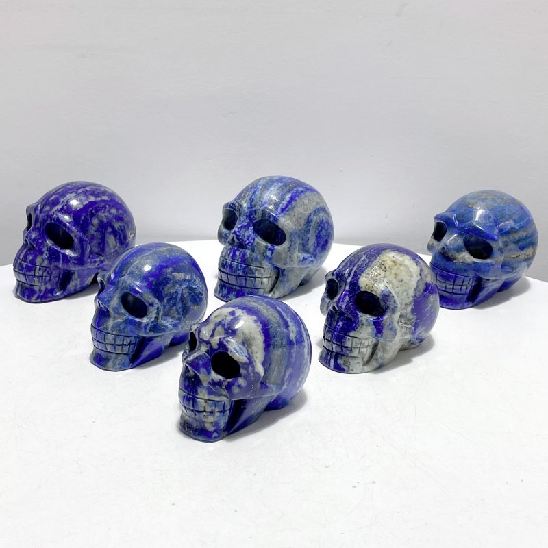 6 Pieces Lapis Lazuli Skull Carving - Wholesale Crystals