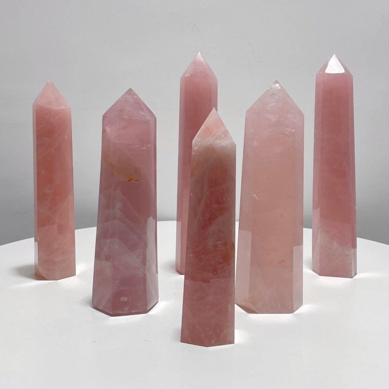 6 Pieces Large Madagascar Deep Pink Rose Quartz Points - Wholesale Crystals