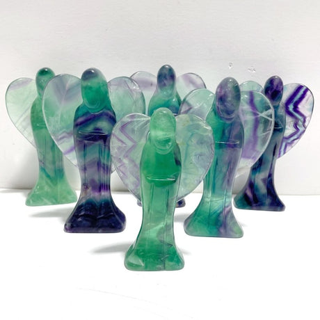 6 Pieces Large Rainbow Fluorite Angel Carving - Wholesale Crystals