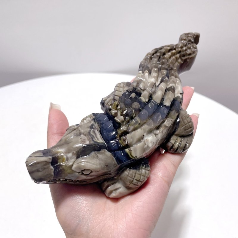 6 Pieces Large Volcanic Agate Crocodile Carving(UV - Reactive) - Wholesale Crystals