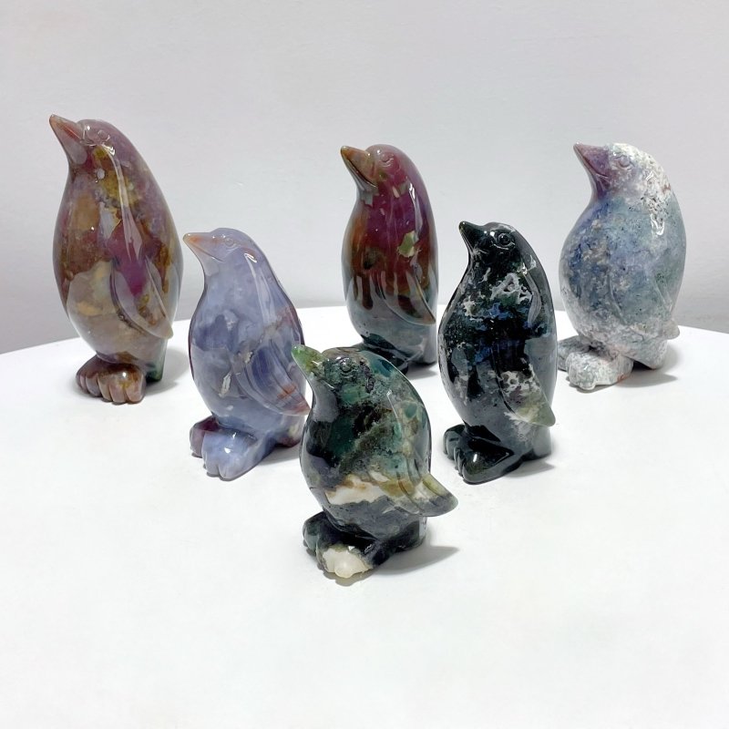 6 Pieces Ocean Jasper Penguin Carving - Wholesale Crystals