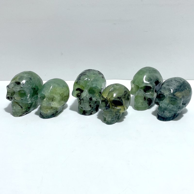 6 Pieces Small Prehnite Skull Carving - Wholesale Crystals
