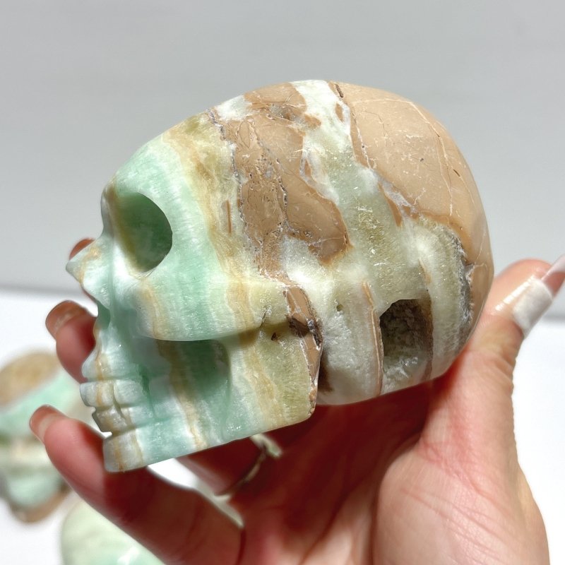 6 Pieces Unique Green Calcite Skull Carving - Wholesale Crystals