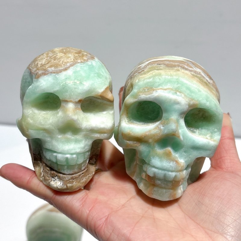 6 Pieces Unique Green Calcite Skull Carving - Wholesale Crystals