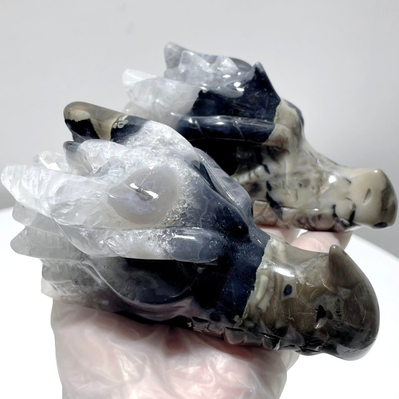 6 Pieces Volcanic Agate Dragon Head Carving(UV - Reactive) - Wholesale Crystals