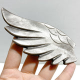 Silver Sheen Obsidian Heart Wing Carving With Stand