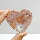 Unique Pink Agate Heart Wing Carving With Stand