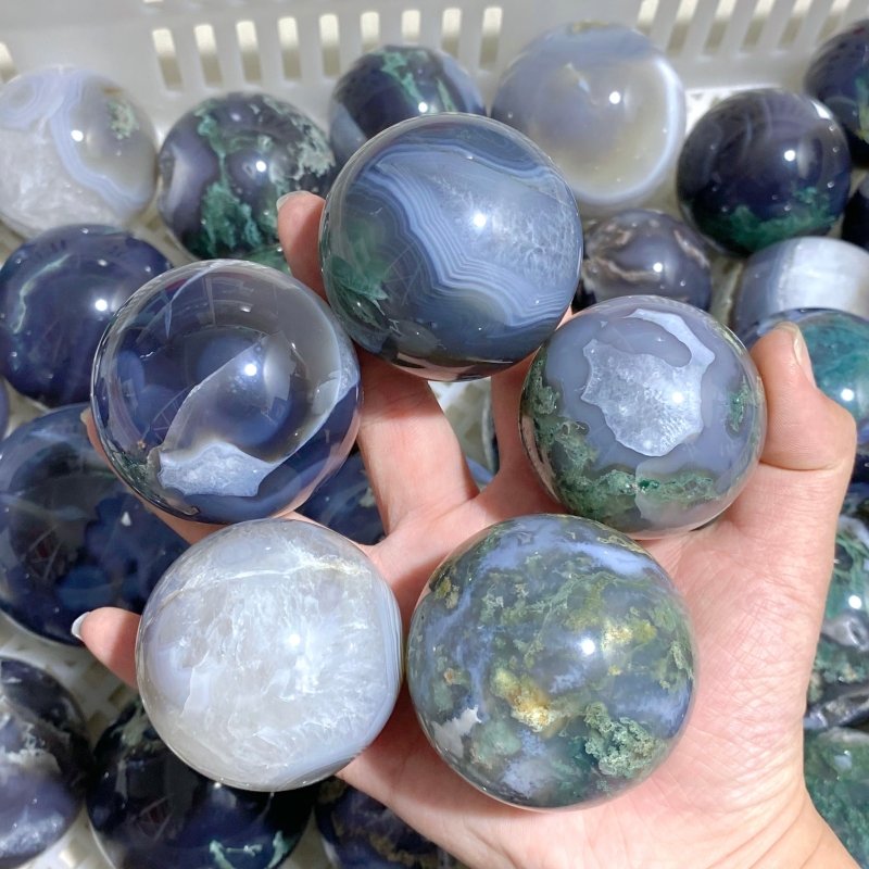63 Pieces Beautiful Geode Druzy Moss Agate Spheres (Sea Freight Only) -Wholesale Crystals