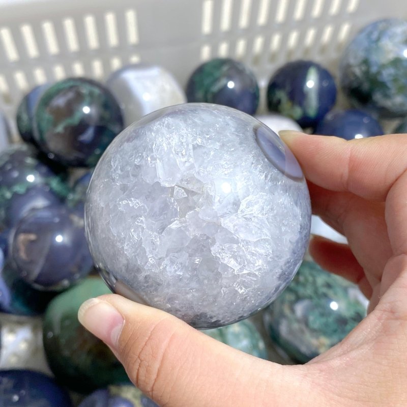 63 Pieces Beautiful Geode Druzy Moss Agate Spheres (Sea Freight Only) -Wholesale Crystals