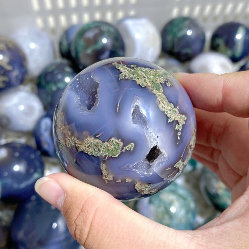 63 Pieces Beautiful Geode Druzy Moss Agate Spheres (Sea Freight Only) -Wholesale Crystals