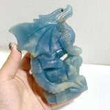 2 Pieces Blue Onyx Flying Dragon Castle Carving