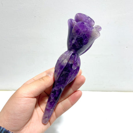 5 Pieces Chevron Amethyst Flower Carving With Stand