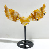 Golden Hematoid Quartz Fire Quartz Heart Wing Carving With Stand