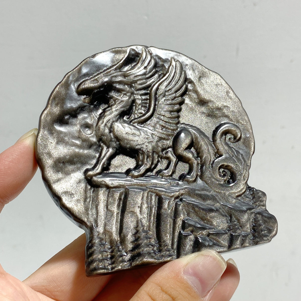 Silver Sheen Obsidian Flying Dragon Carving Wholesale