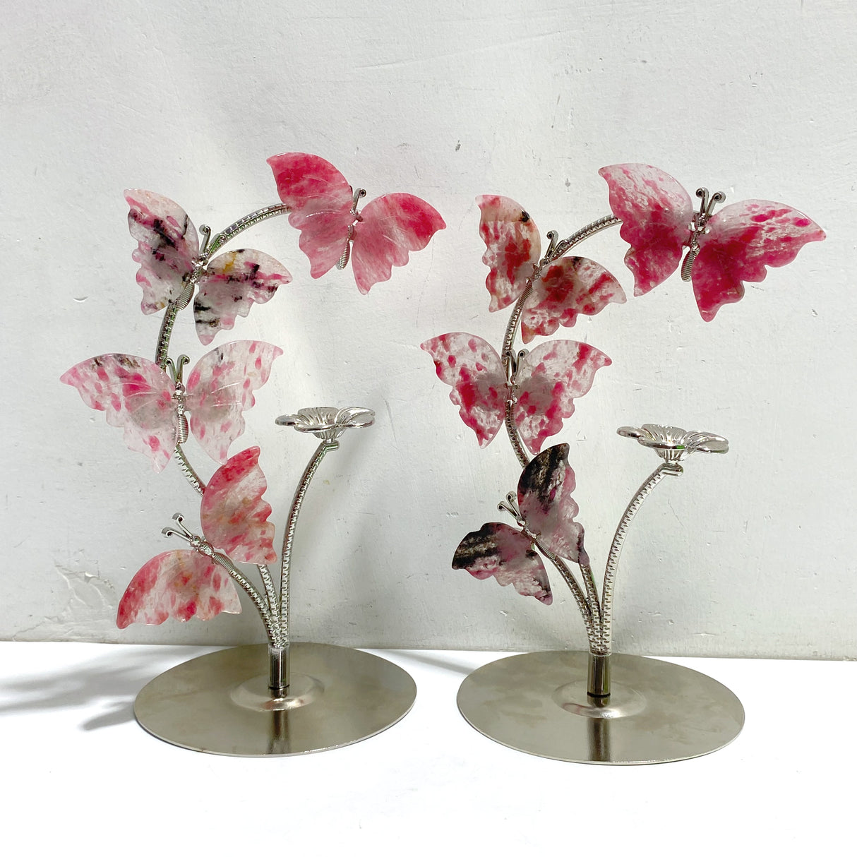 Beautiful Rhodonite Mixed Quartz Butterfly Flower Carving With Stand Wholesale