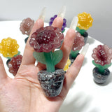 3 Types Sunflower Potted Plants Carving Wholesale Strawberry Quartz Yellow Calcite Lepidolite