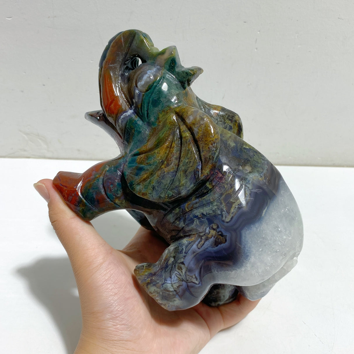 2 Pieces Large Ocean Jasper Elephant Carving