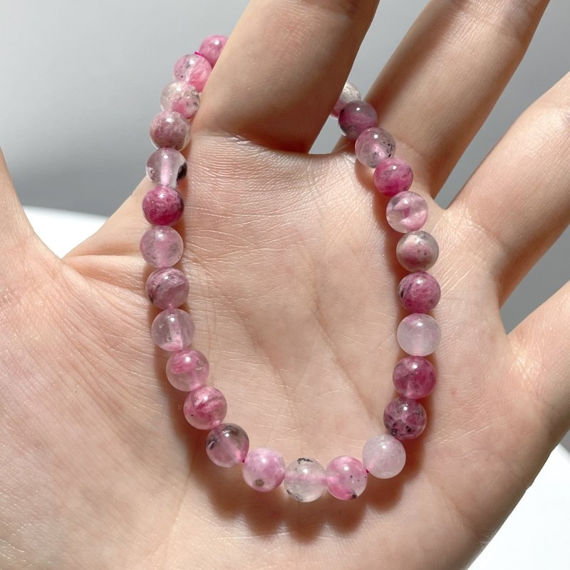 6mm Pink Rhodonite Mixed Quartz Bracelets Wholesale - Wholesale Crystals