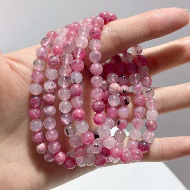 6mm Pink Rhodonite Mixed Quartz Bracelets Wholesale - Wholesale Crystals