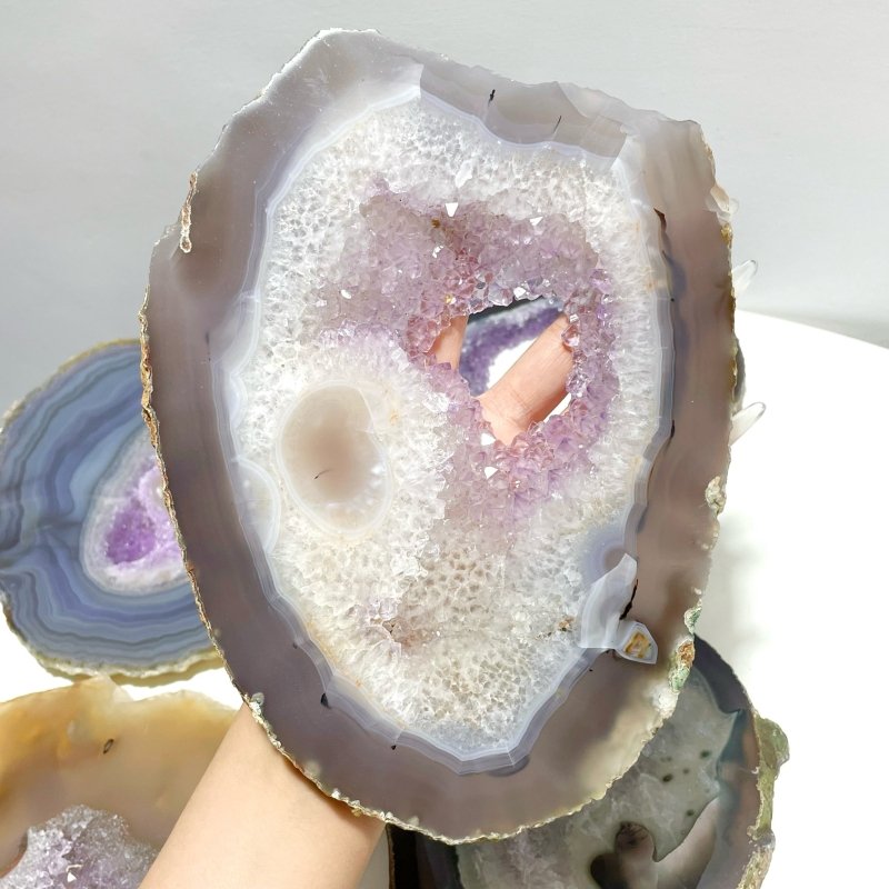 7 Pieces Beautiful Large Geode Amethyst Mixed Agate Slabs - Wholesale Crystals