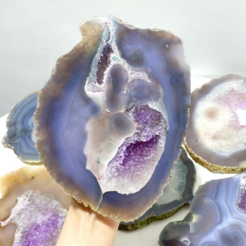 7 Pieces Beautiful Large Geode Amethyst Mixed Agate Slabs - Wholesale Crystals