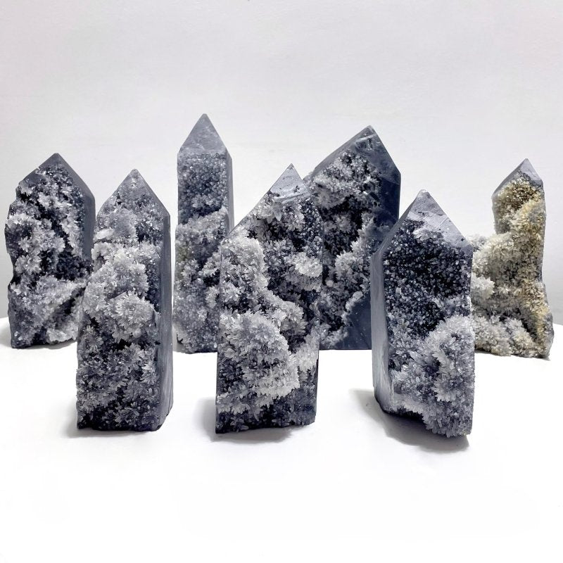 7 Pieces Black Clear Quartz Cluster Raw Side Point Tower - Wholesale Crystals