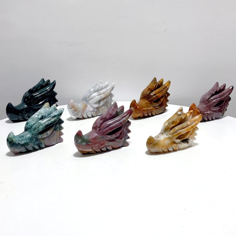 7 Pieces Colorful Ocean Jasper Dragon Head Carving - Wholesale Crystals