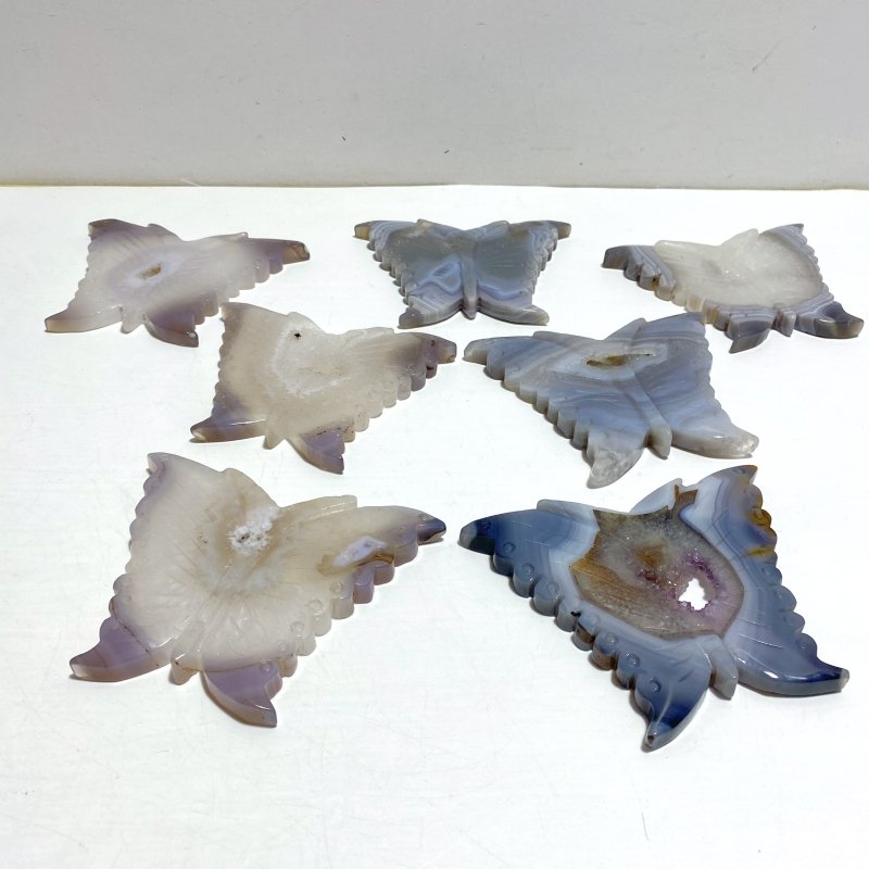 7 Pieces Geode Druzy Agate Butterfly Carving - Wholesale Crystals