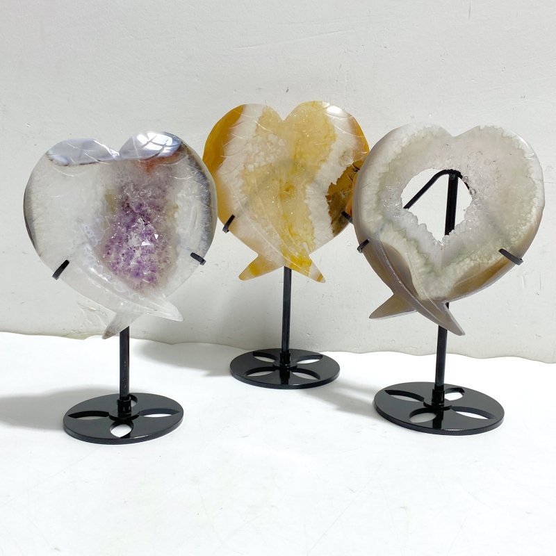 7 Pieces Geode Druzy Agate Fish Carving With Stand -Wholesale Crystals