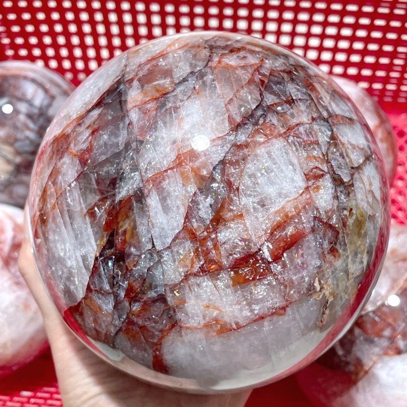 7 Pieces Large Fire Quartz Spheres 3.6 - 5.3in - Wholesale Crystals