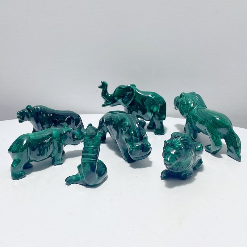 7 Pieces Malachite Animals Carving - Wholesale Crystals