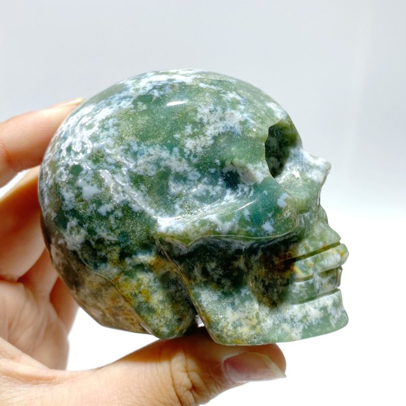 7 Pieces Moss Agate Skull Carving - Wholesale Crystals
