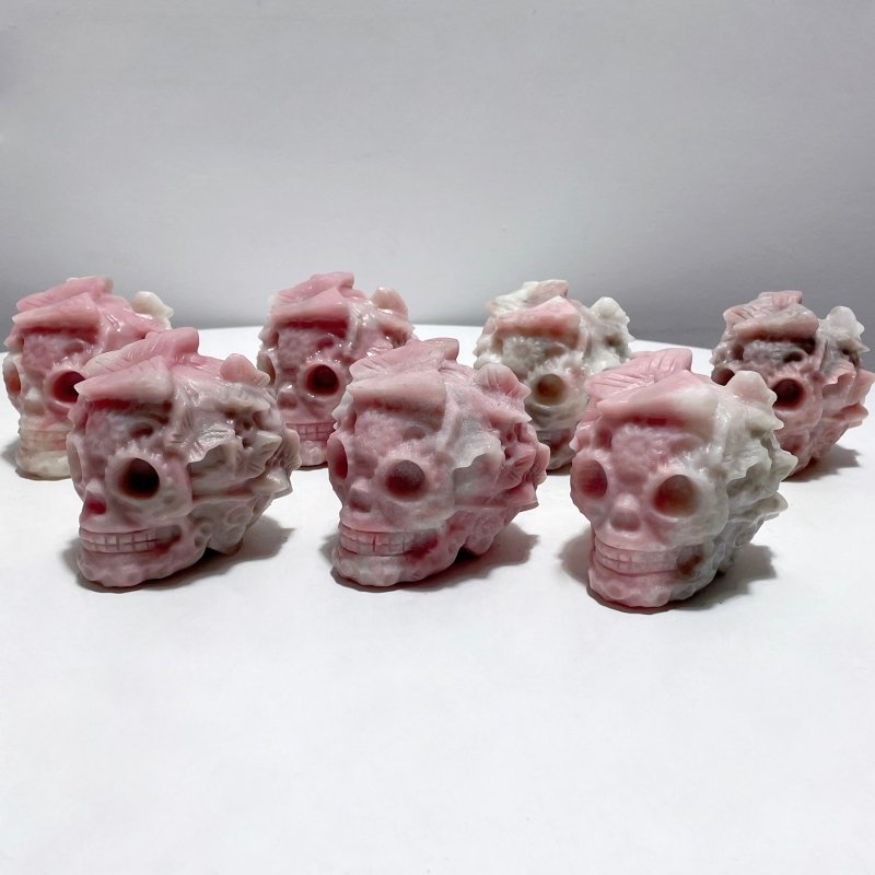 7 Pieces Pink Opal Butterfly Skull Carving - Wholesale Crystals