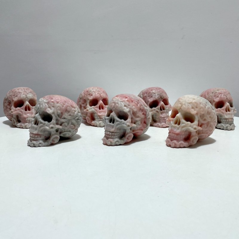 7 Pieces Pink Opal Skull Carving - Wholesale Crystals