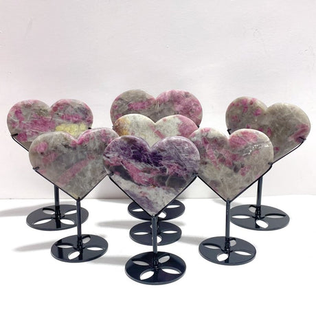 7 Pieces Pink Tourmaline Heart With Stand - Wholesale Crystals