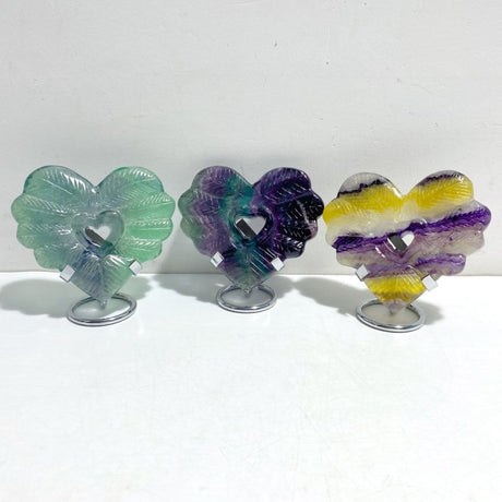 7 Pieces Rainbow Fluorite Heart With Stand -Wholesale Crystals