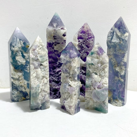 7 Pieces Rainbow Fluorite Raw Side Tower -Wholesale Crystals
